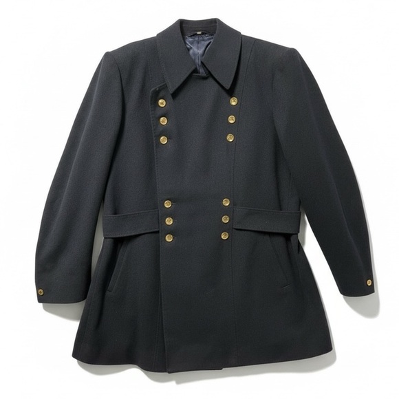 VTG 60s Men's Tailored Navy Lined Pea Coat with Gold Buttons